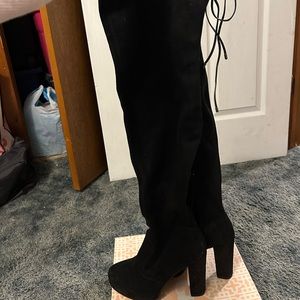 Over The Knee Black Heeled Boots